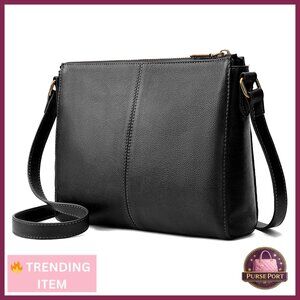 Genuine Leather Crossbody Bag with RFID Wallet, Adjustable Strap, Travel Size